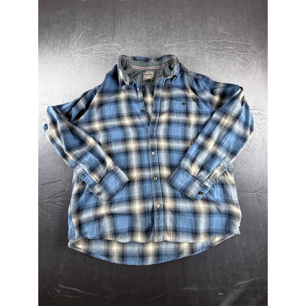Flag & Anthem Mens XL Blue Plaid Flannel Button Down Shirt COREWS460 Long Sleeve